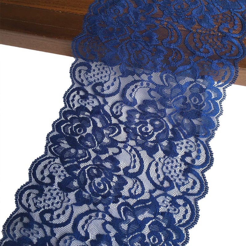 LUMKET 6 Inches Wide Stretchy Lace Ribbon Elastic Trim Fabric with Floral Pattern for Bridal Wedding Decorations   Sewing DIY Making and DIY Crafts-5 Yards (910 Navy Blue) - Image 1